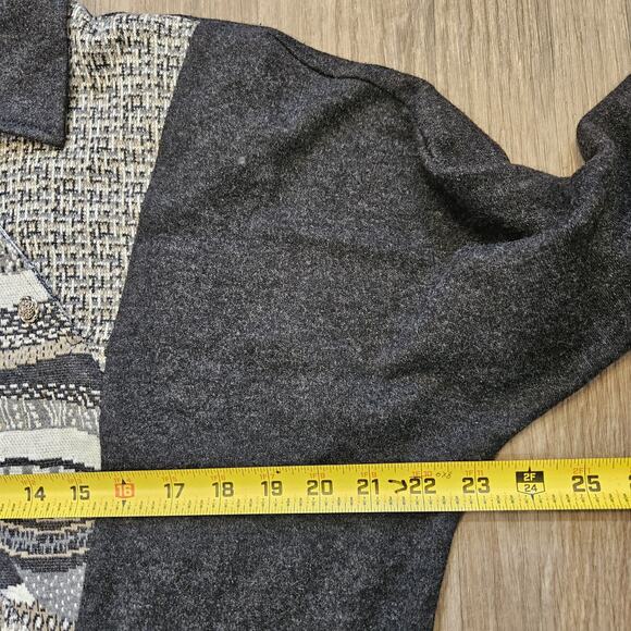 Vtg Graff Geometric Sweater Womens M Gray Beige Boho Hippie Retro Grandmacore - Picture 7 of 9